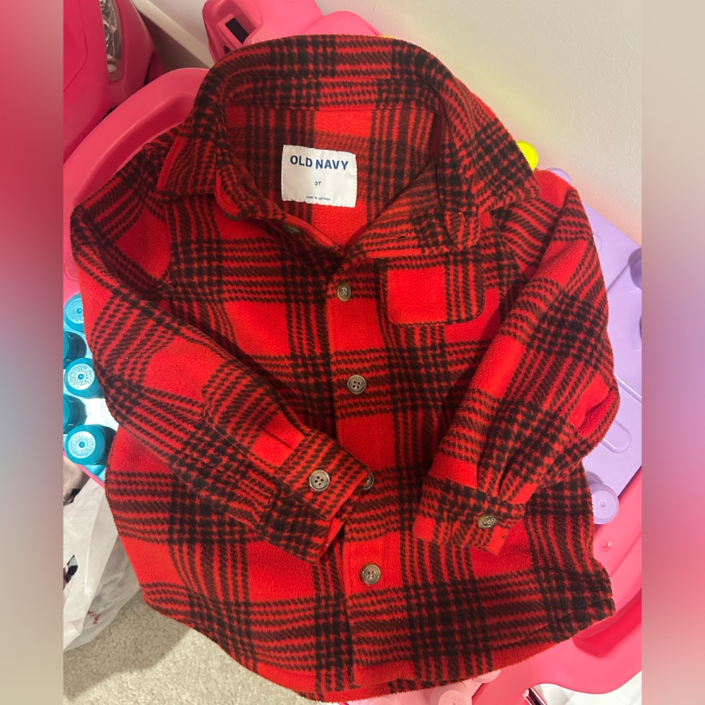 Old Navy Kids Red and Black Plaid Button Down Shirt
